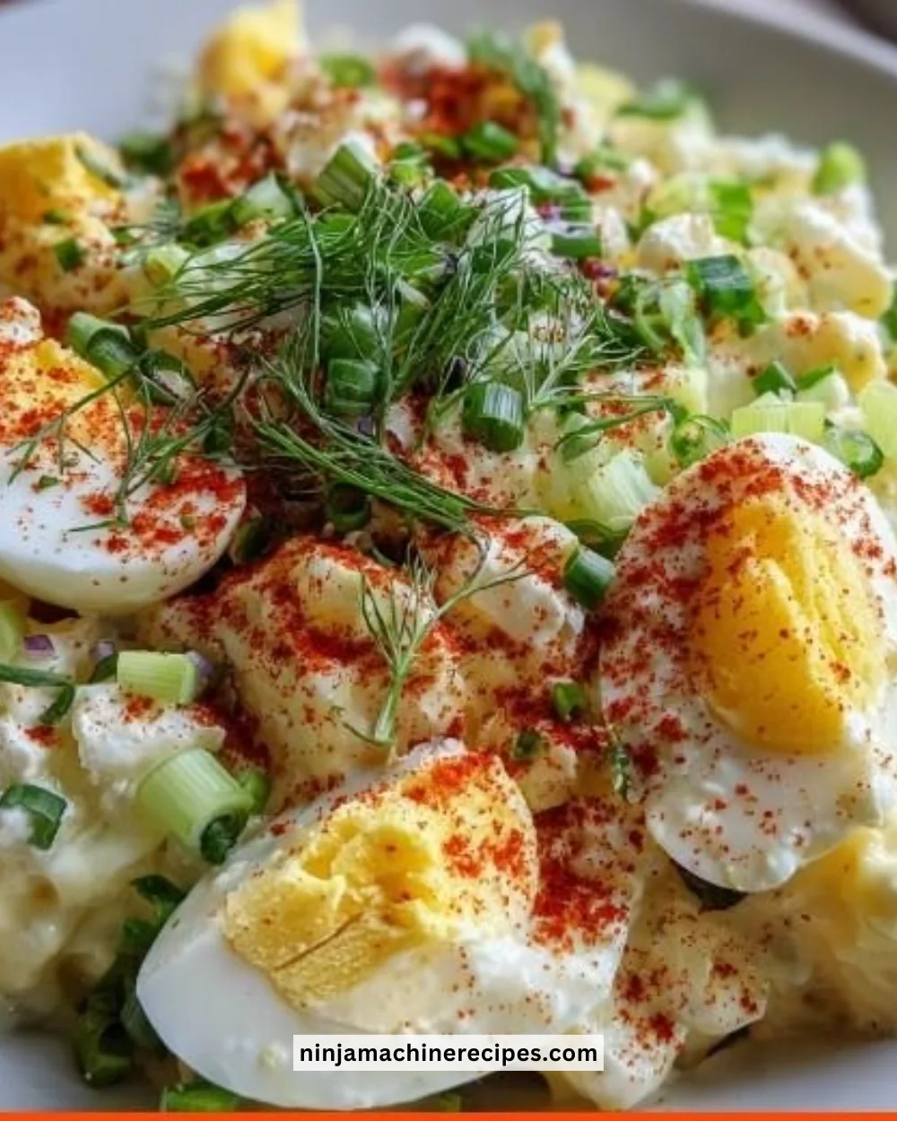 High protein egg salad with cottage cheese in a bowl
