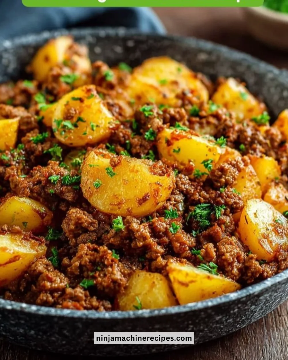 High Protein Ground Beef with Potatoes Recipe cooked in a skillet