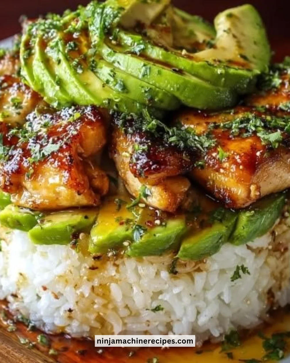 Honey Lime Chicken Avocado Rice Stack served with vibrant ingredients