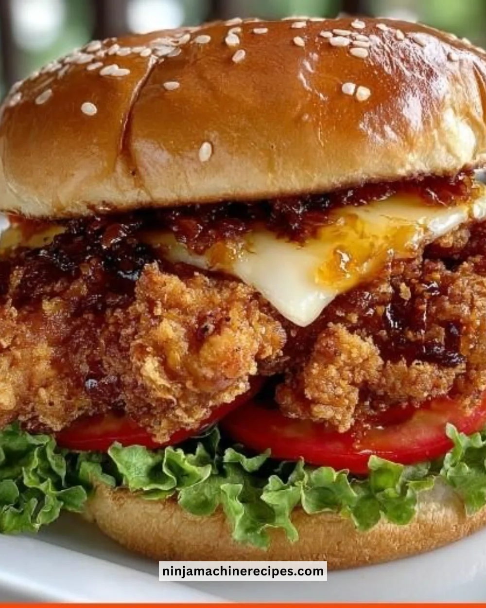 Hot Honey Crunch Chicken Burger with crispy coating and honey drizzle