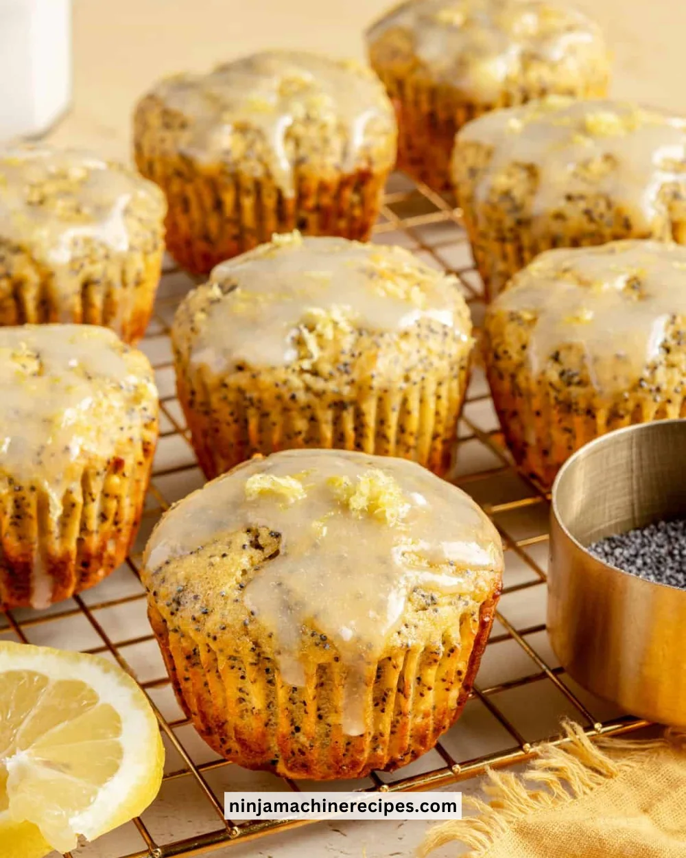Delicious lemon poppyseed protein muffins on a wooden table