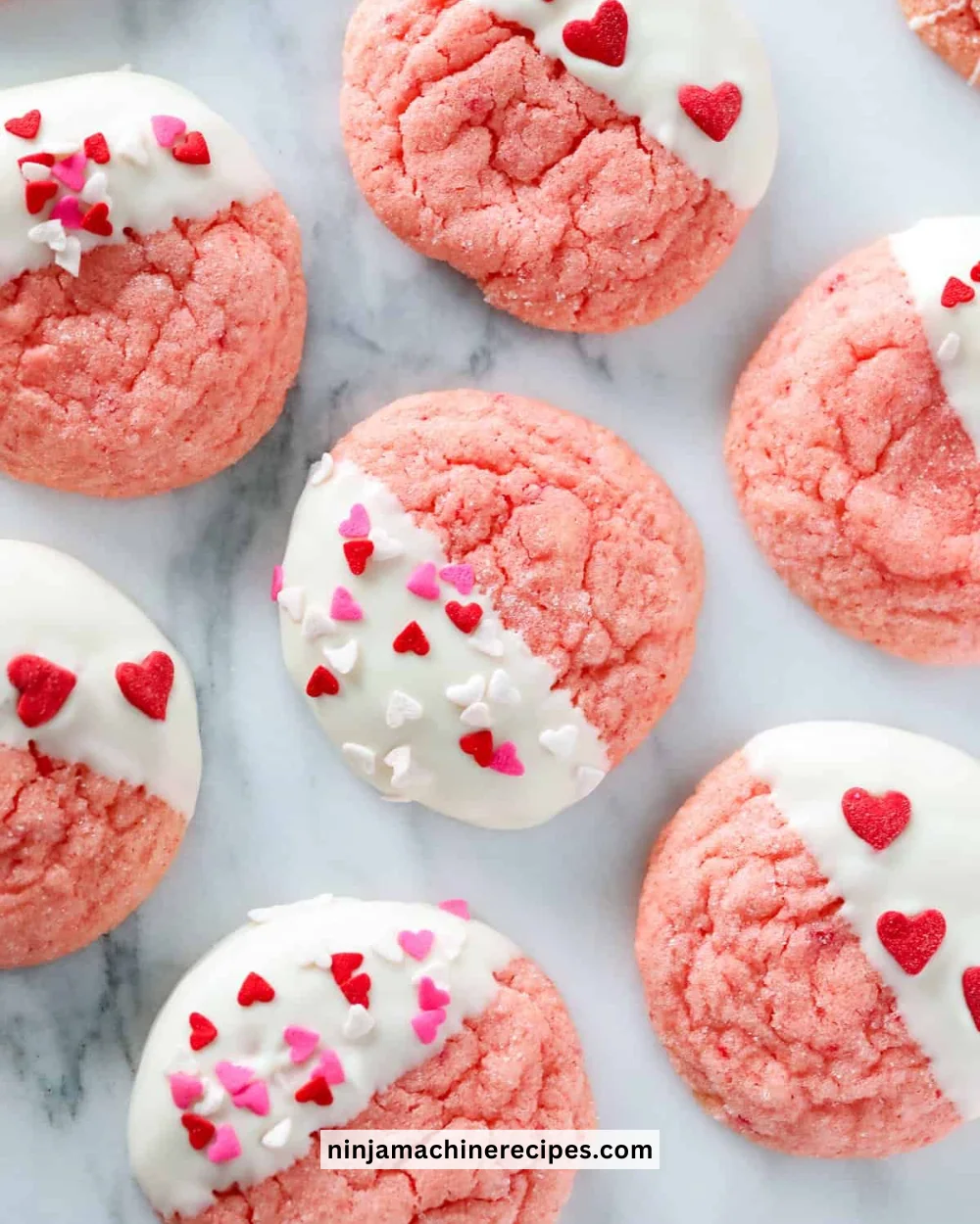 Delicious Love Struck Strawberry Cookies decorated with fresh strawberry pieces