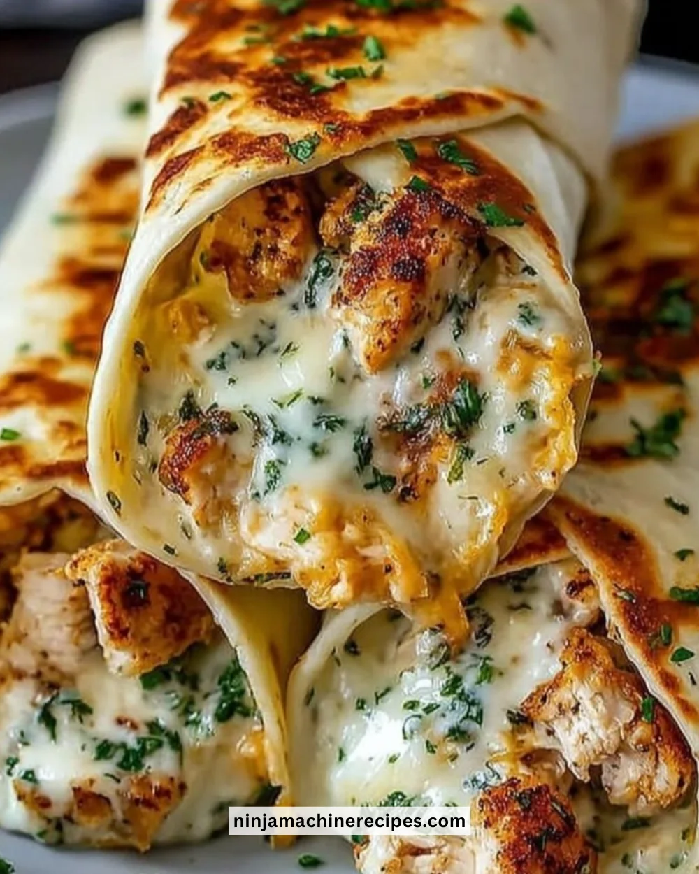 Low Carb Cheesy Garlic Chicken Wraps with fresh ingredients