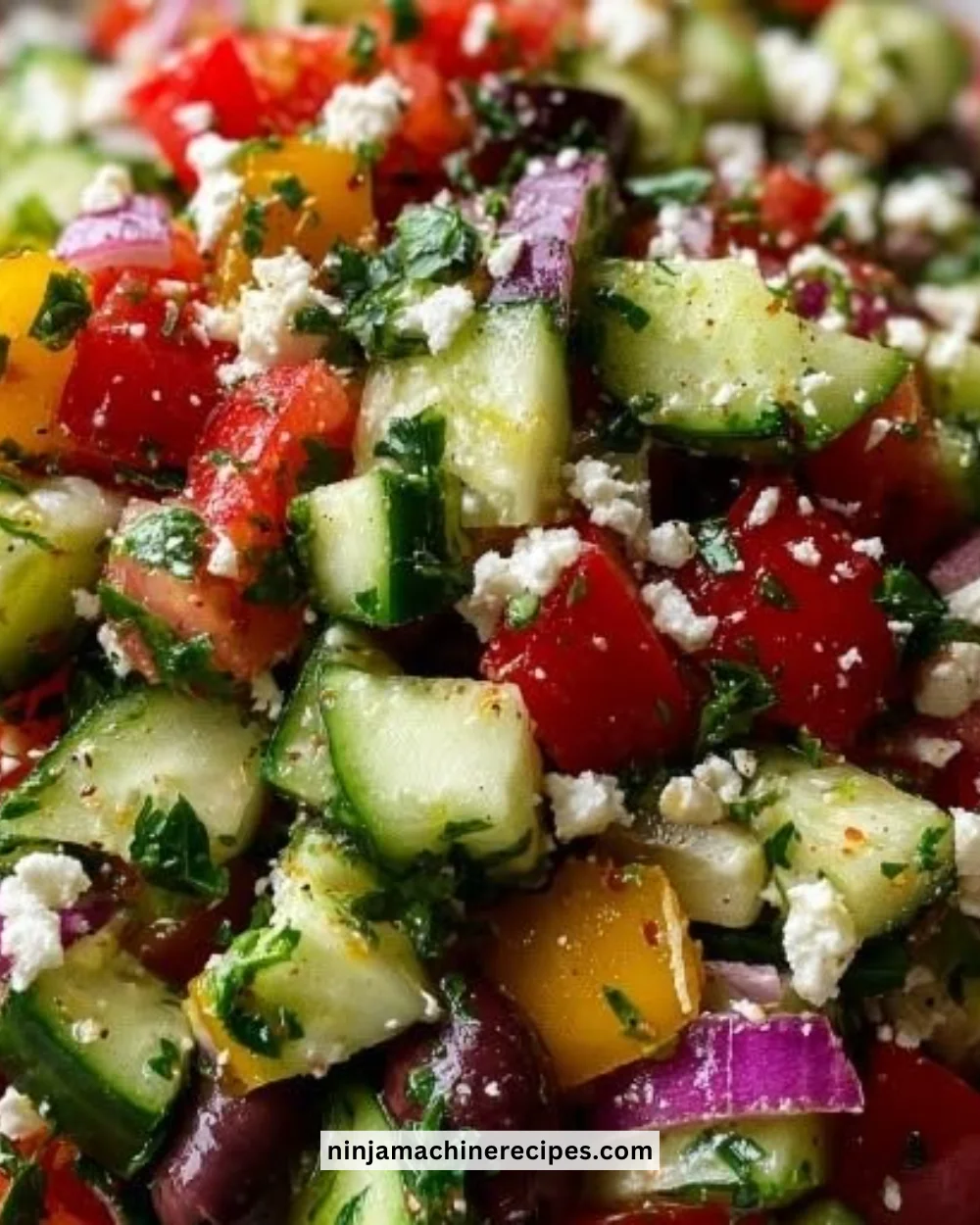 Colorful Mediterranean Chopped Salad with vegetables and feta cheese