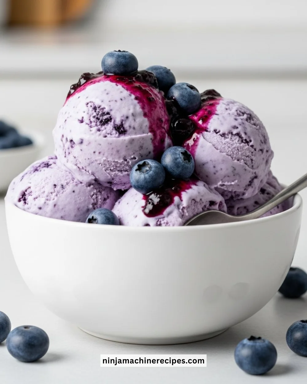 Delicious Ninja Creami blueberry cottage cheese ice cream in a bowl