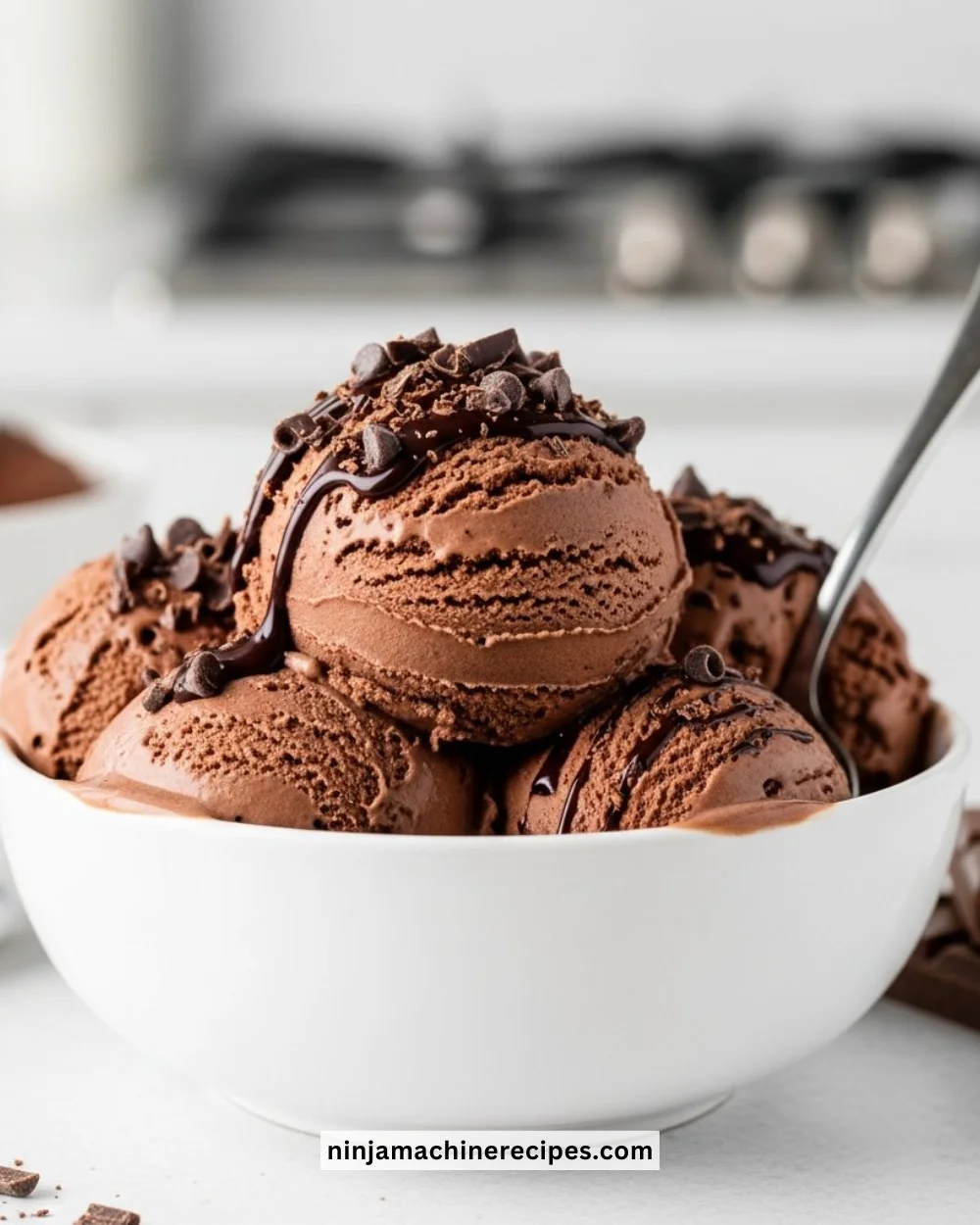 Delicious Ninja Creami chocolate ice cream served in a bowl with toppings
