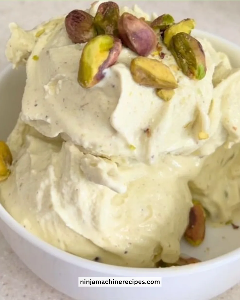 Ninja Creami pistachio ice cream without artificial dyes served in a bowl