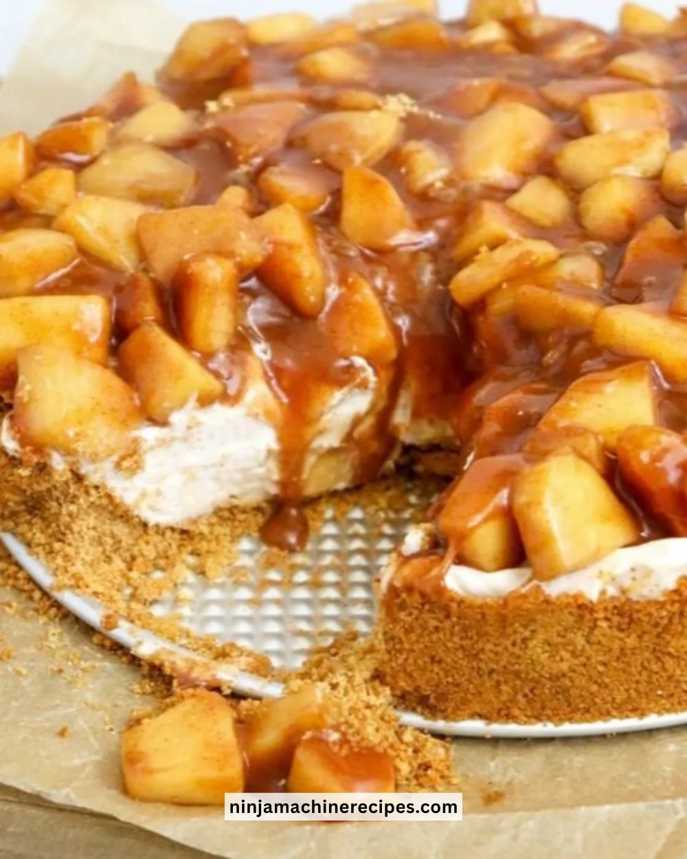No-Bake Apple Pie Cheesecake with layered apples and creamy filling