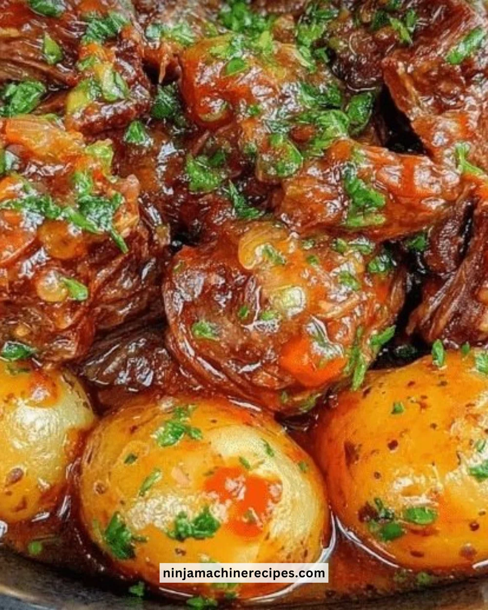 Slow Cooker Garlic Butter Beef served with tender potatoes