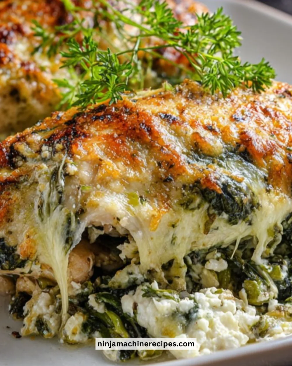 Spinach and Feta Baked Chicken served on a plate with vegetables