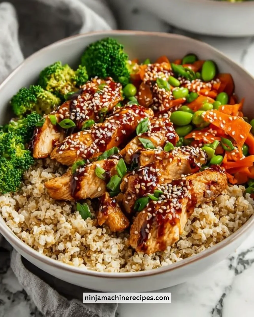 Delicious Sticky Chicken Bowls with vibrant vegetables and rice