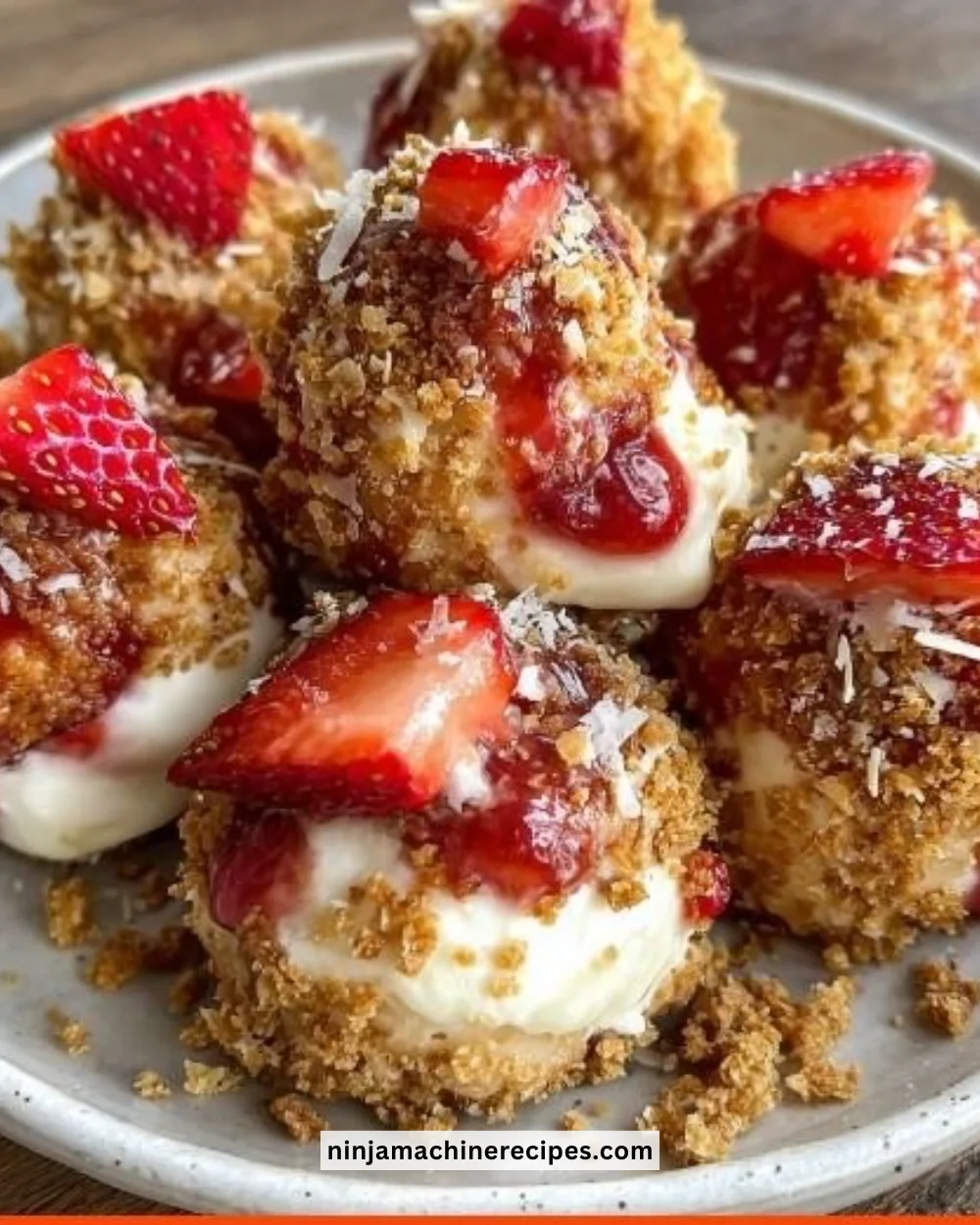 Delicious Strawberry Cheesecake Crunch Bites served on a plate