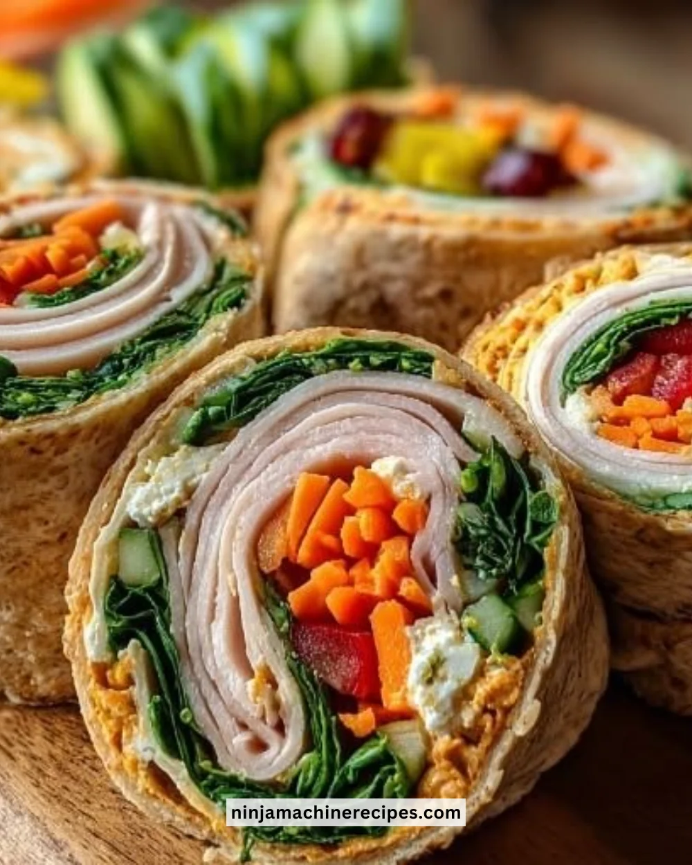 Turkey Hummus Roll Ups with fresh ingredients and vibrant colors
