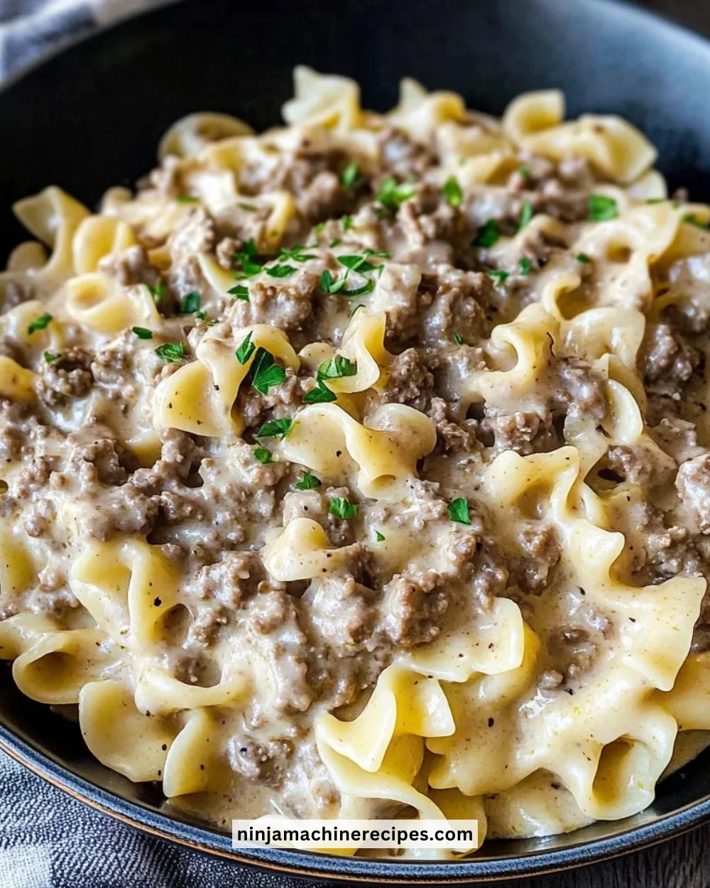 Delicious 30-minute ground beef stroganoff served in a bowl