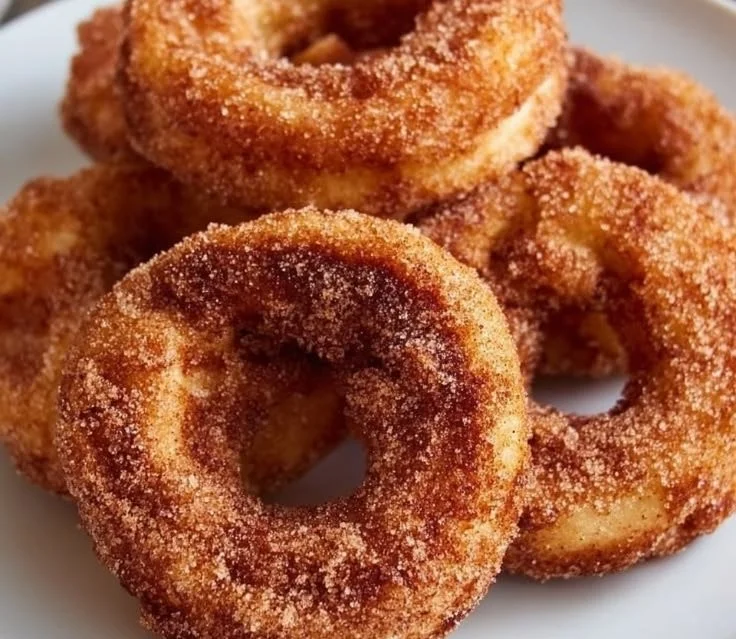 Delicious air-fried cinnamon apple rings served on a plate