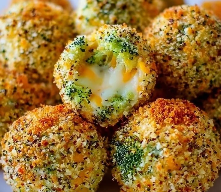 Baked broccoli cheese balls served on a plate with dipping sauce