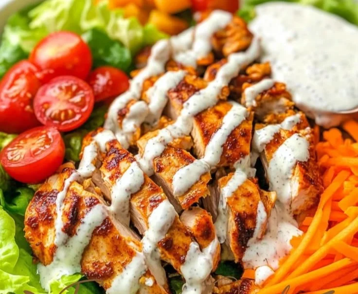 Buffalo Chicken Salad topped with crispy lettuce and flavorful sauce