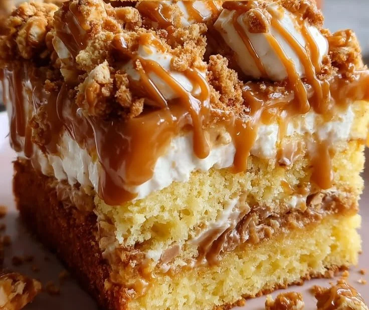 Delicious slice of Butterscotch Crunch Cake with crunchy topping