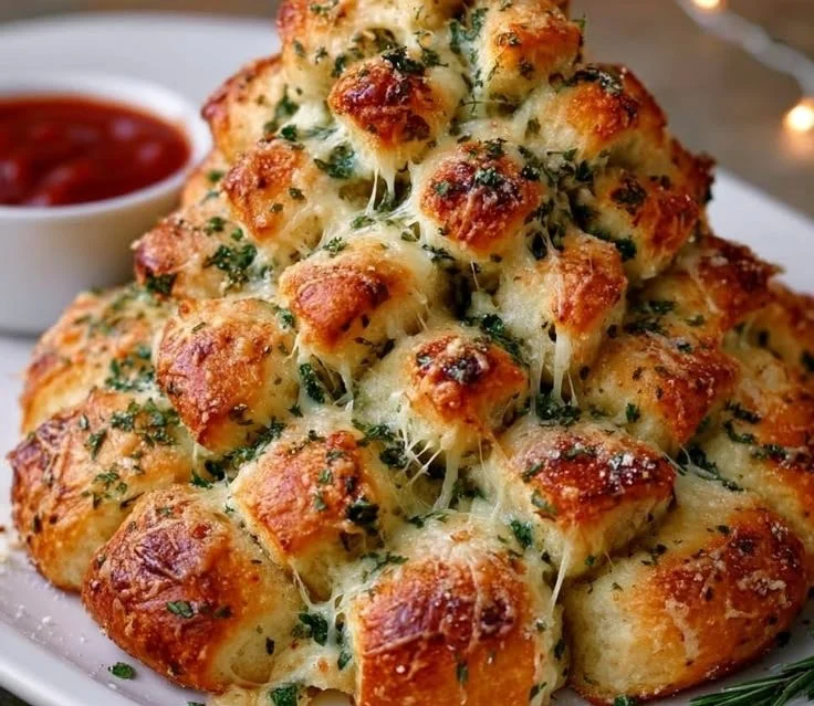 Cheesy Pull Apart Garlic-Butter Christmas Tree Bread Appetizer