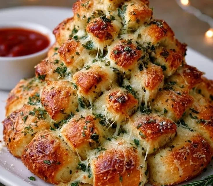 Cheesy Pull Apart Garlic-Butter Christmas Tree Bread Appetizer