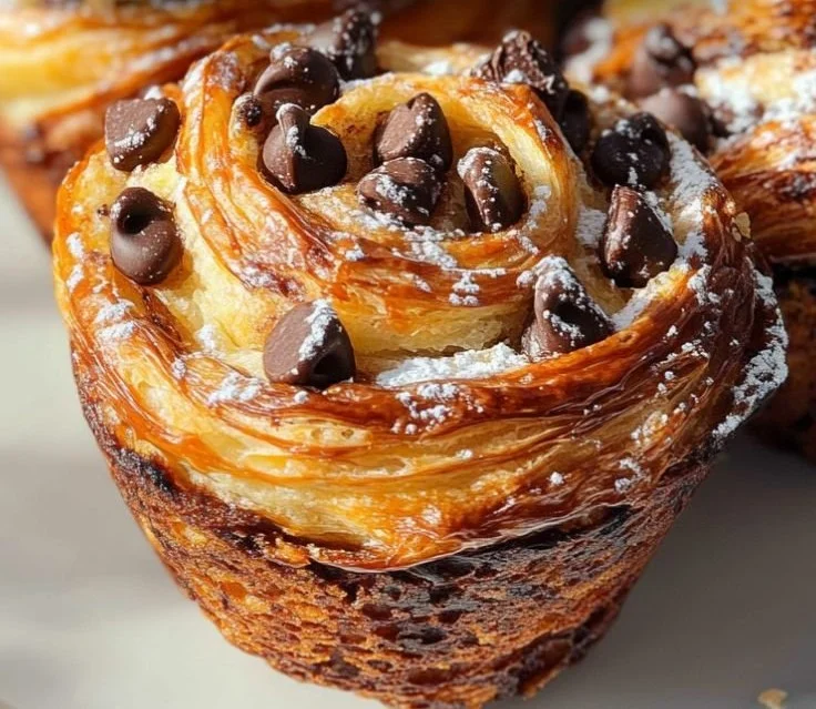 Delicious chocolate chip cruffins fresh out of the oven