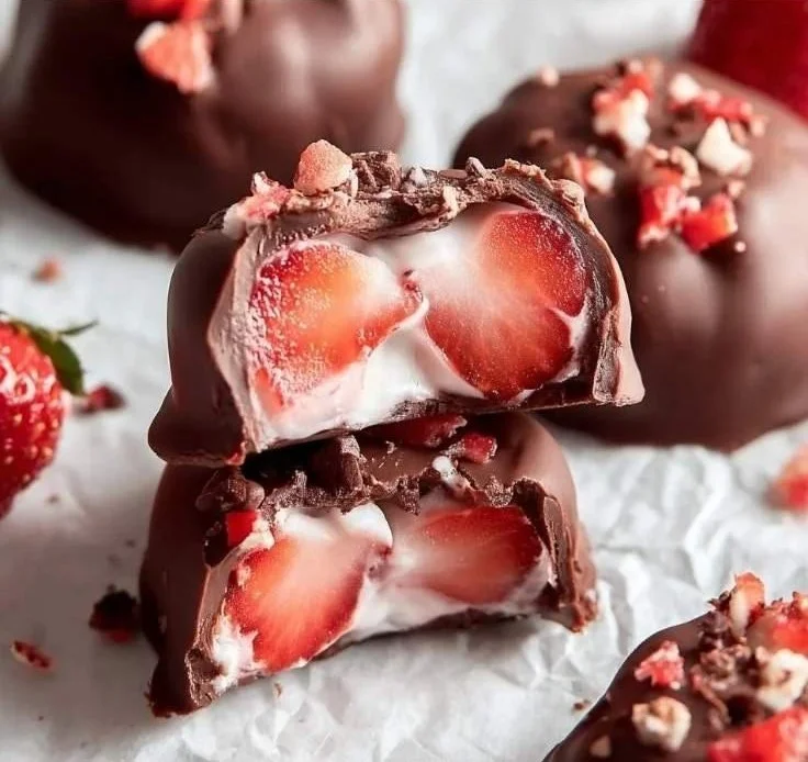 Delicious Chocolate Strawberry Yogurt Bites on a plate
