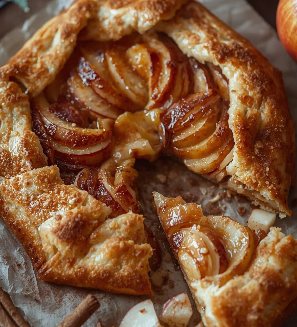 Freshly baked Cinnamon Apple Galette with a flaky crust and spiced apple filling