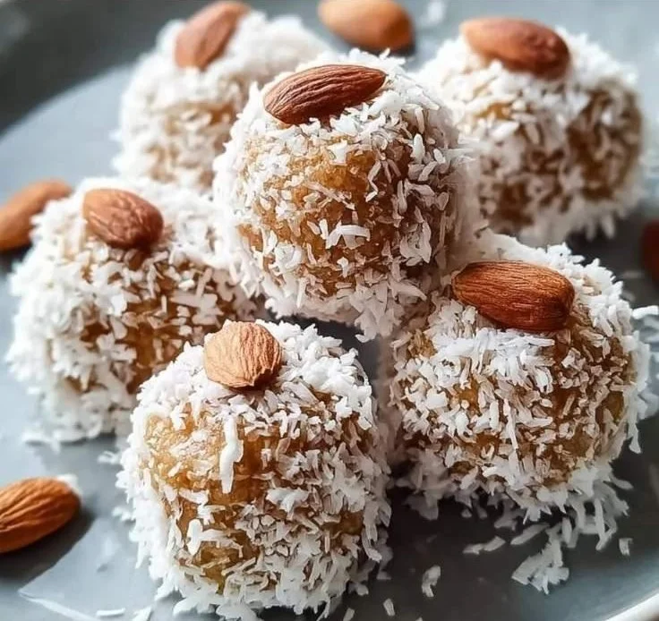 Delicious homemade coconut date balls made from natural ingredients.