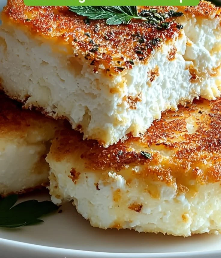 Delicious cottage cheese patties served on a plate garnished with herbs