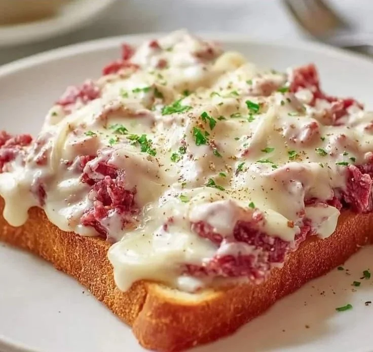 Creamed chipped beef served on toast, a classic comfort food dish