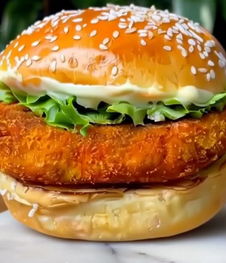 Crispy Spicy Chicken Sandwich with lettuce and sauce on a plate