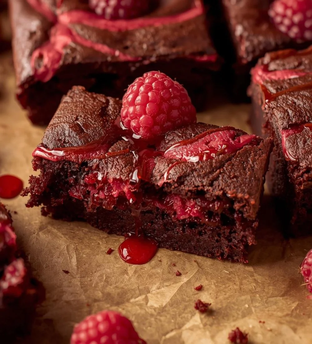 Decadent raspberry brownies with chocolate and fresh raspberries