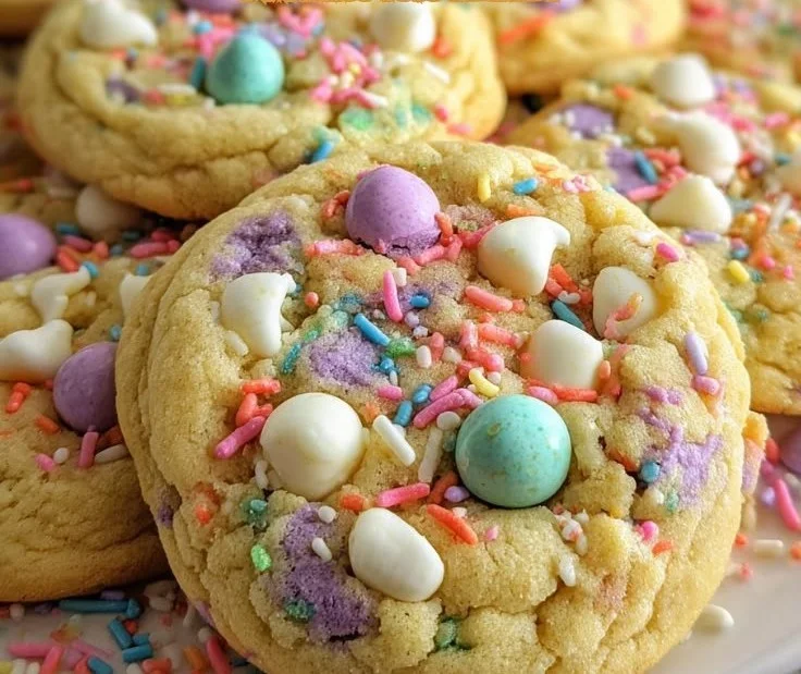 Colorful and decorated Easter cookies in various shapes for the holiday.