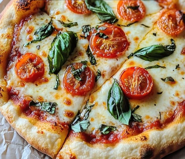 Homemade easy sourdough discard pizza crust on a wooden surface
