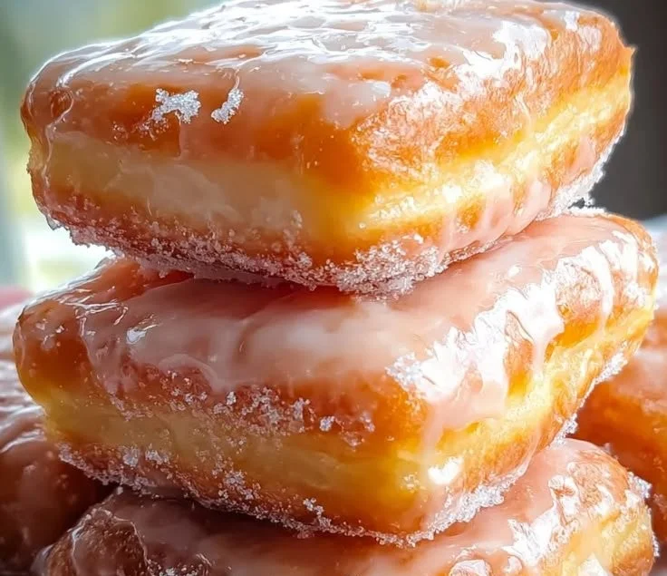 Delicious glazed buttermilk beignet squares on a plate