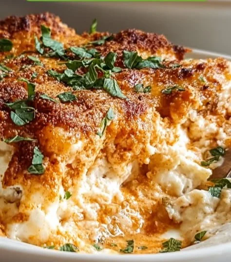 High Protein Chicken Parmesan Casserole cooked with healthy ingredients