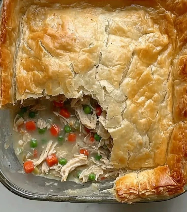 High protein chicken pot pie with vegetables and creamy sauce
