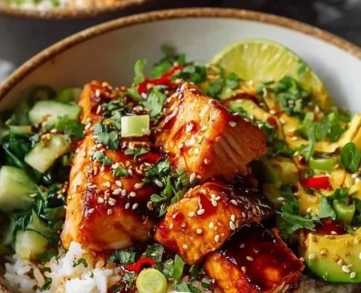 Honey Glazed Salmon Rice Bowls