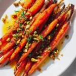 Bowl of honey roasted carrots garnished with herbs