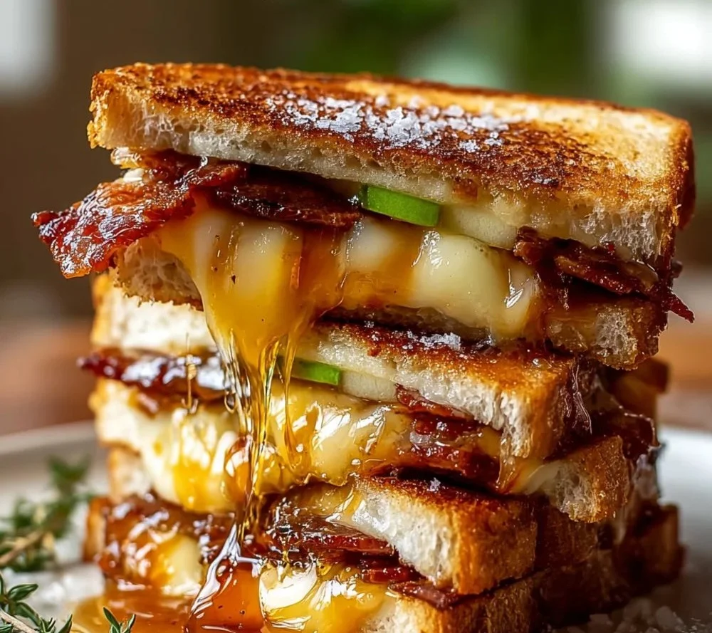 Delicious Hot Honey Grilled Cheese sandwich with melted cheese and honey drizzle