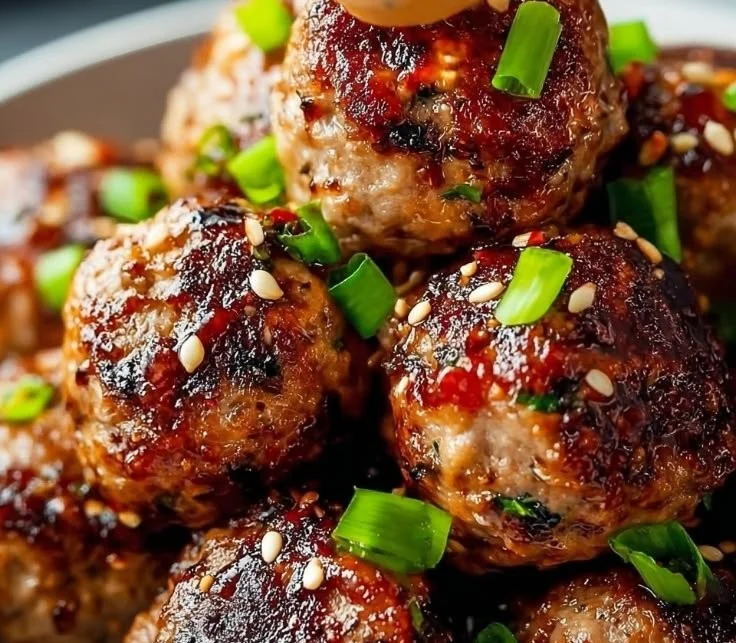 Korean BBQ Meatballs with Spicy Mayo Dip