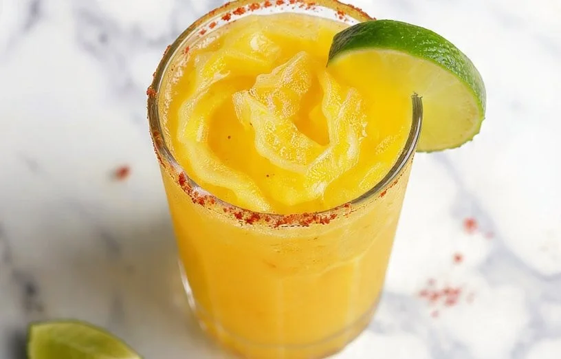 Refreshing Mango Tajín Slushie with vibrant colors and a tangy twist