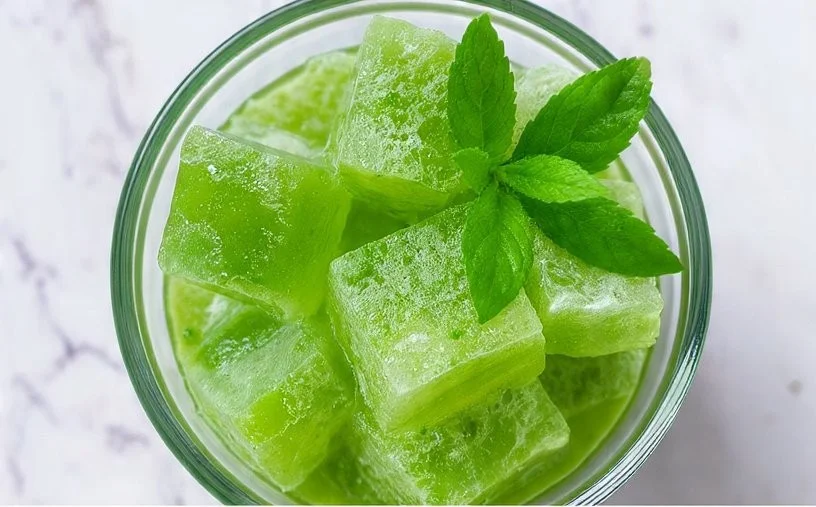 Delicious matcha green tea ice dessert served in a bowl with a spoon.