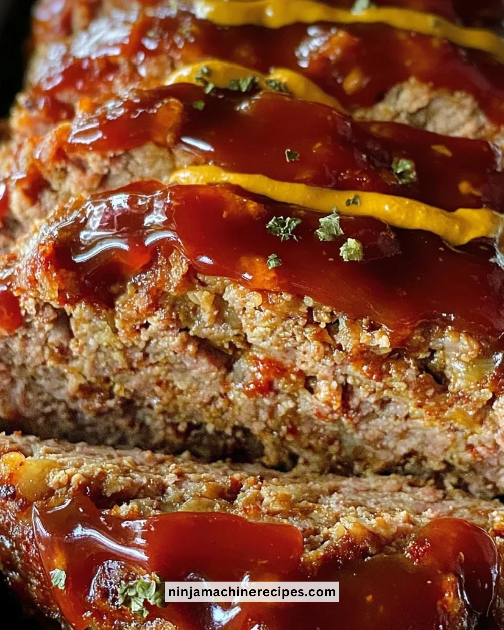 Delicious slice of Mom's famous meatloaf served with mashed potatoes and gravy