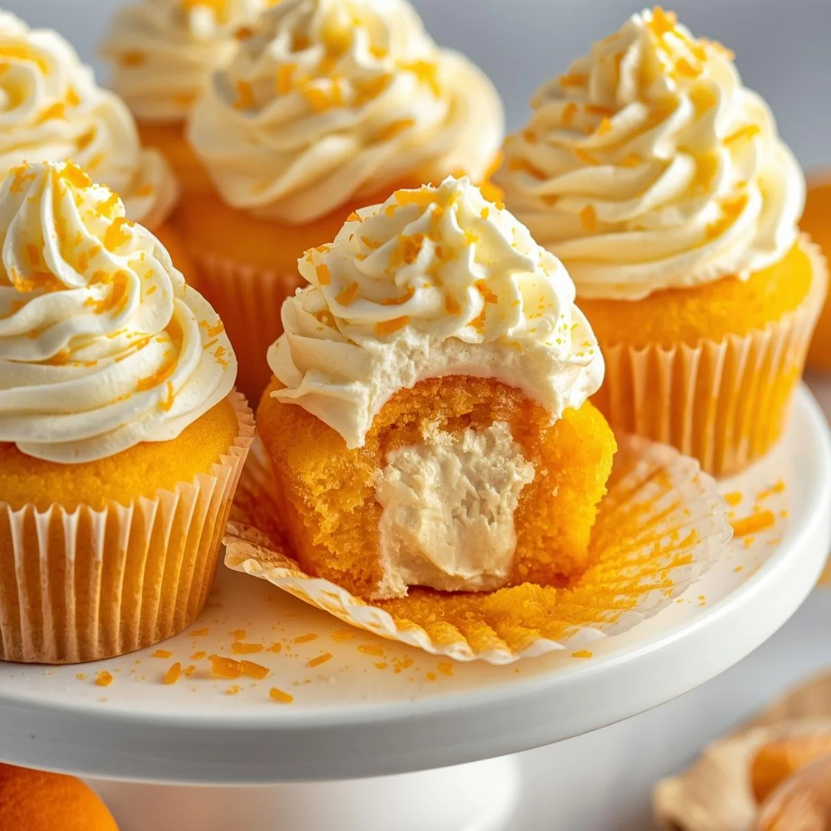 Delicious Orange Creamsicle Cupcakes topped with orange frosting