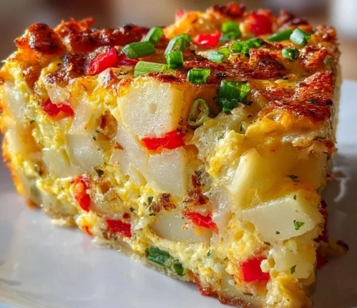 Delicious Potato Breakfast Casserole topped with cheese and herbs