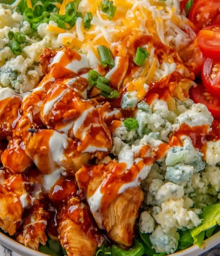 Quick Buffalo Chicken Protein Bowl with vibrant vegetables and nutritious toppings