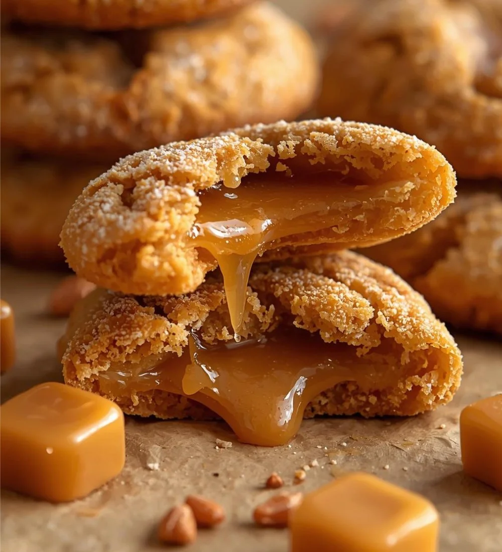 Delicious quick caramel stuffed cookies fresh out of the oven