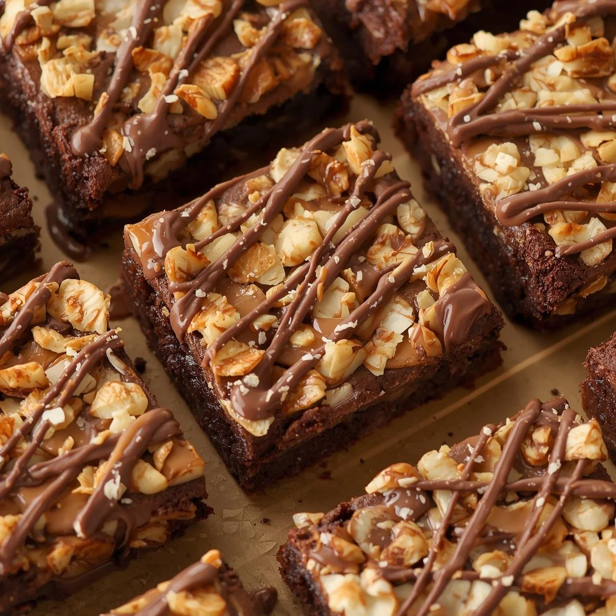 Delicious Samoa Box Mix Brownies topped with coconut and caramel.