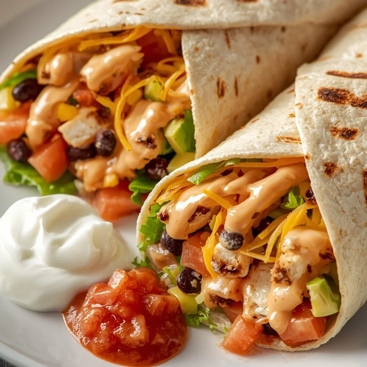Delicious Southwest Chicken Wraps filled with grilled chicken and fresh veggies